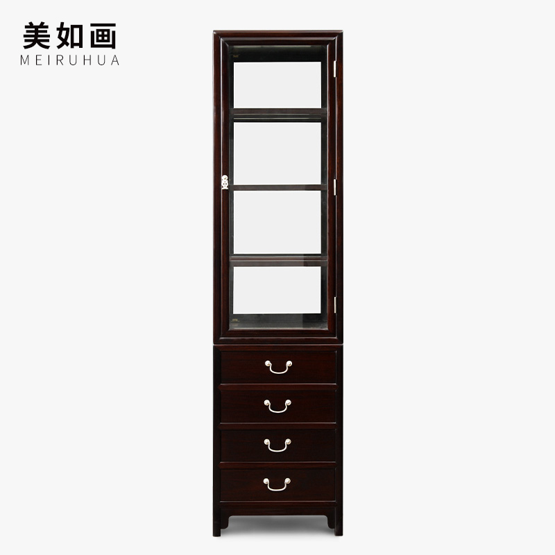 美如画非国标红木东非酸枝(学名:古夷苏木)新中式玻璃酒柜展示柜客厅