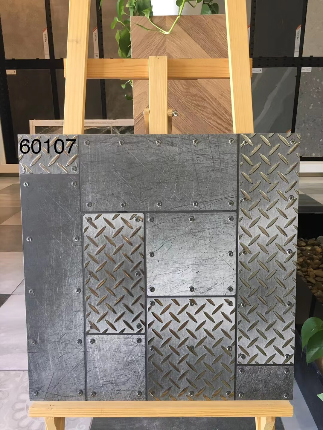 润华年工业风仿钢铁纹理瓷砖特色餐厅仿金属地板砖复古仿古砖 60107