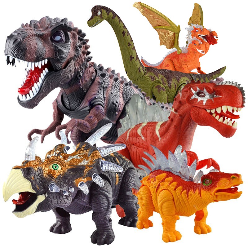 儿童恐龙玩具霸王龙模型套装 大号电动恐龙侏罗纪仿真动物3-6岁儿童玩具男孩生日六一儿童节礼物 恐龙6件套(霸王龙腕龙三头龙剑龙脊背龙三角龙)