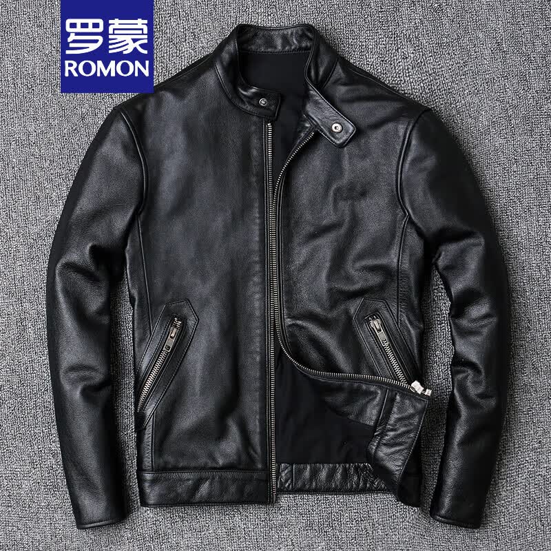 罗蒙（ROMON）秋冬头层牛皮机车皮夹克皮衣男立领短款欧美休闲外套 黑色牛皮 4XL属于什么档次？