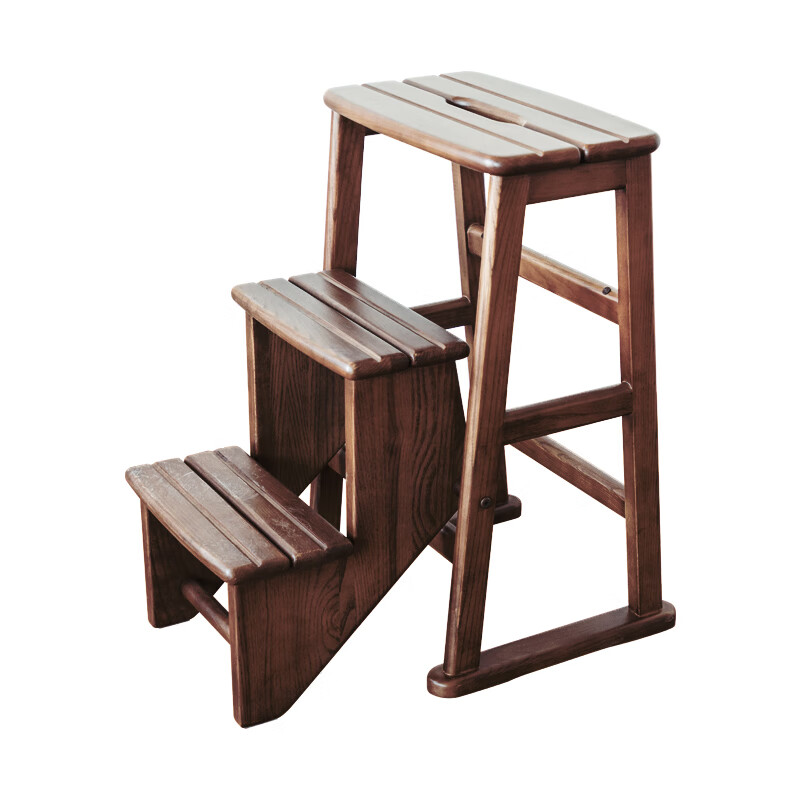 澳颜莱日本多功能梯子 日本全实木梯凳多功能三层楼梯凳阶梯凳两用 胡桃色1105 深褐色