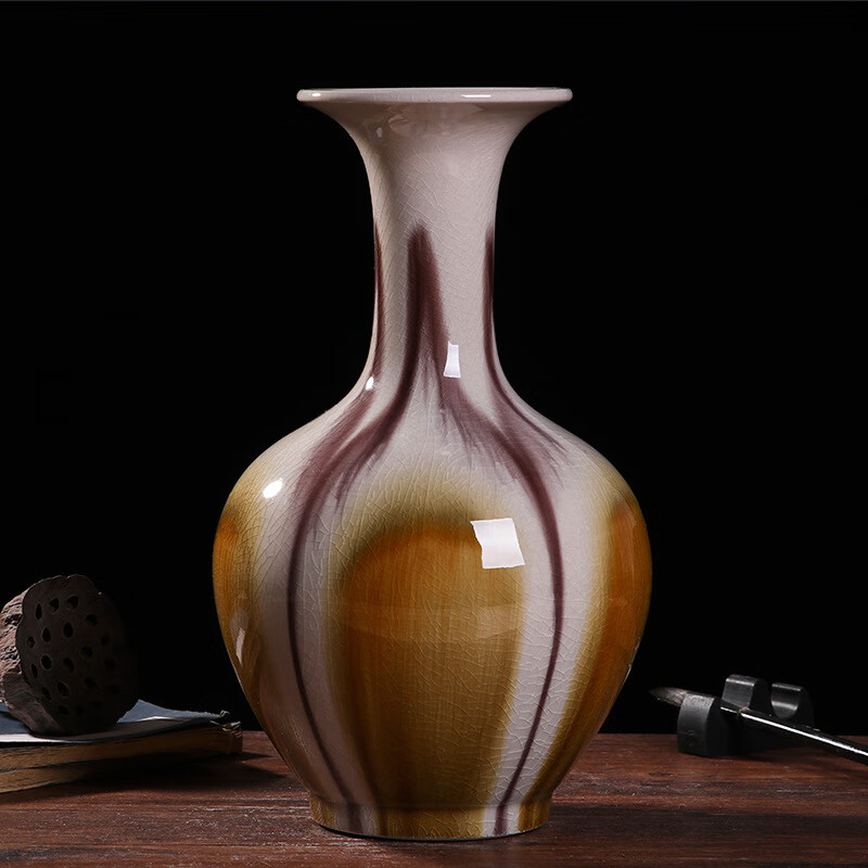 皇刻匠景德镇窑变素三彩陶瓷装饰花瓶纯手工制作现代简约中式工艺品