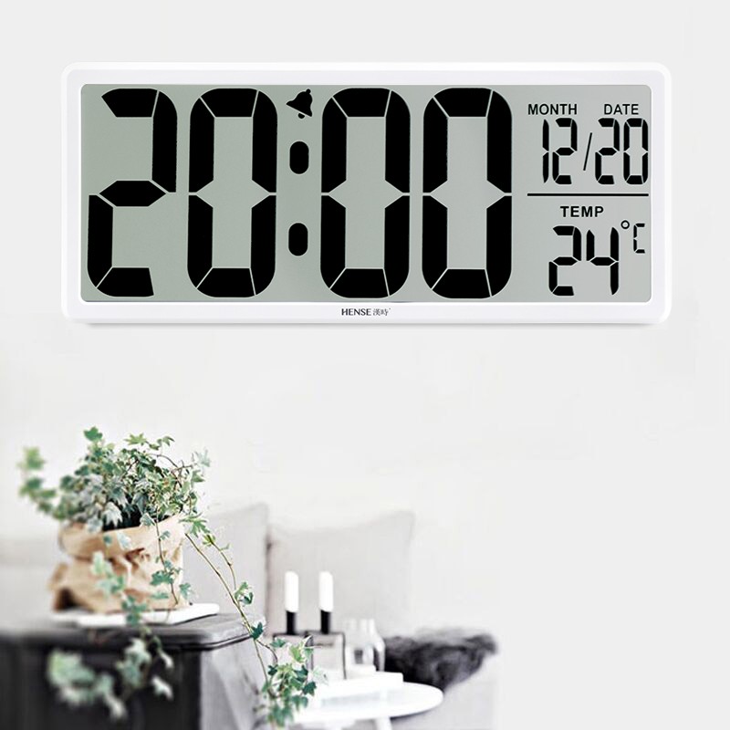汉时（Hense）多功能时钟创意大屏挂钟客厅卧室挂表时尚现代简约台钟万年历座钟挂墙电子钟表HA88白色