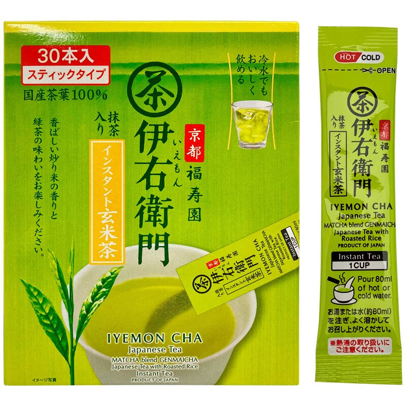 日本京都福寿园 伊右卫门 速溶玄米茶粉  加入抹茶 条装 0.8g*30包