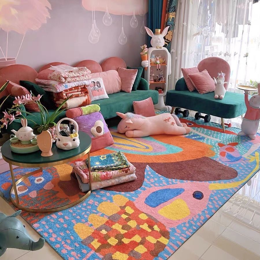 多巴胺地涂鸦插画卧室床边毯客厅毯加厚仿羊绒可机洗进 色彩缤纷 80厘