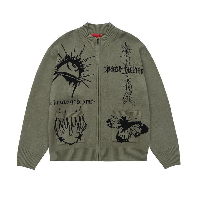 狮奥利兴grkc吉尔卡克毛衣 达芬奇手稿开衫国潮牌街头情侣宽松拉链