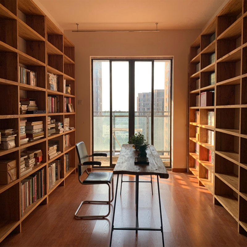 麦仪斯老榆木书架定制整墙全实木隔断置物架书房客厅落地书架定做实木