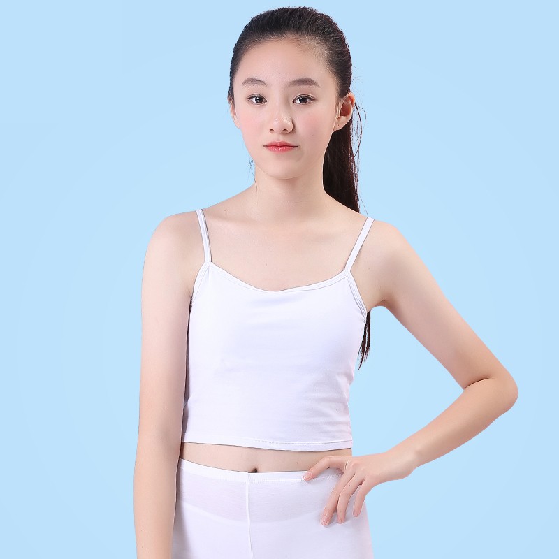诗蒂淑儿童发育期小背心带胸垫10-12岁初中学生9女童女孩白色吊带少女