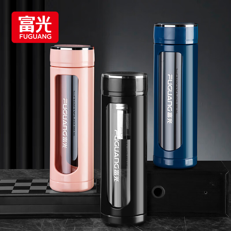 PJ玻璃杯塑玻杯防烫隔热车载防摔茶水分离车载商务茶杯 经典款大容量-蓝色1000ml