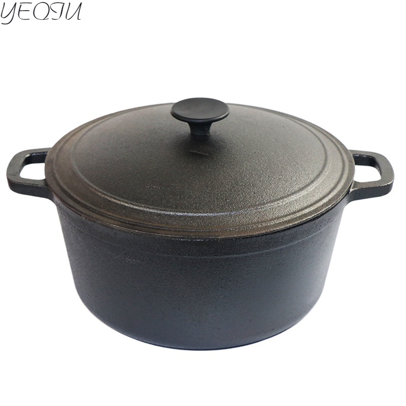 冶秋(yeqiu)铸铁汤锅双耳炖锅28cm铁锅煲汤炖鱼炖肉锅户外露营锅平底