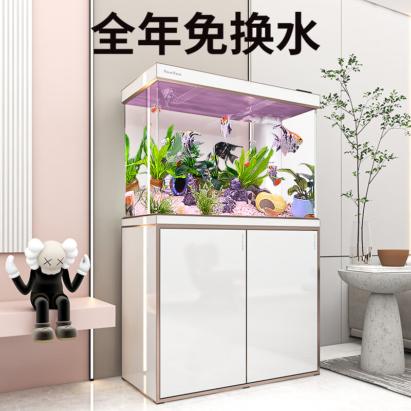 森森（SUNSUN）鱼缸水族箱含鱼缸过滤器灯大型金鱼缸 珍珠白 时尚款0.6米长34.6cm宽底滤 带棉+滤材