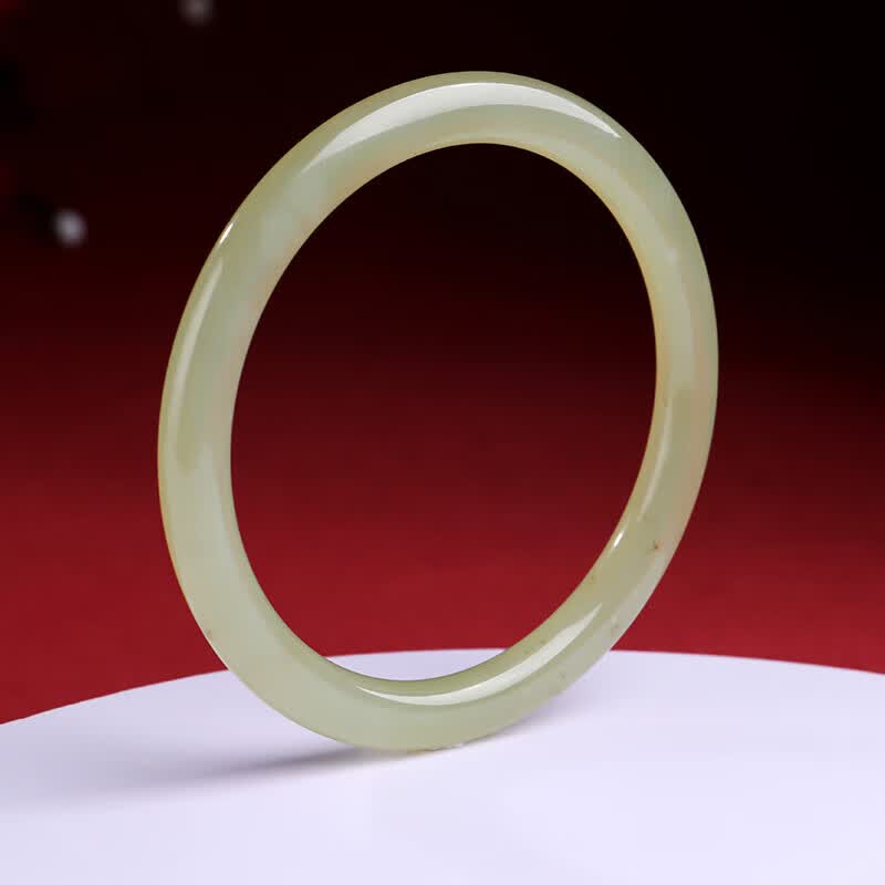 饰由美和田玉手镯女时尚细圆条桂花糕绿子百搭女友生日礼物 内径约55