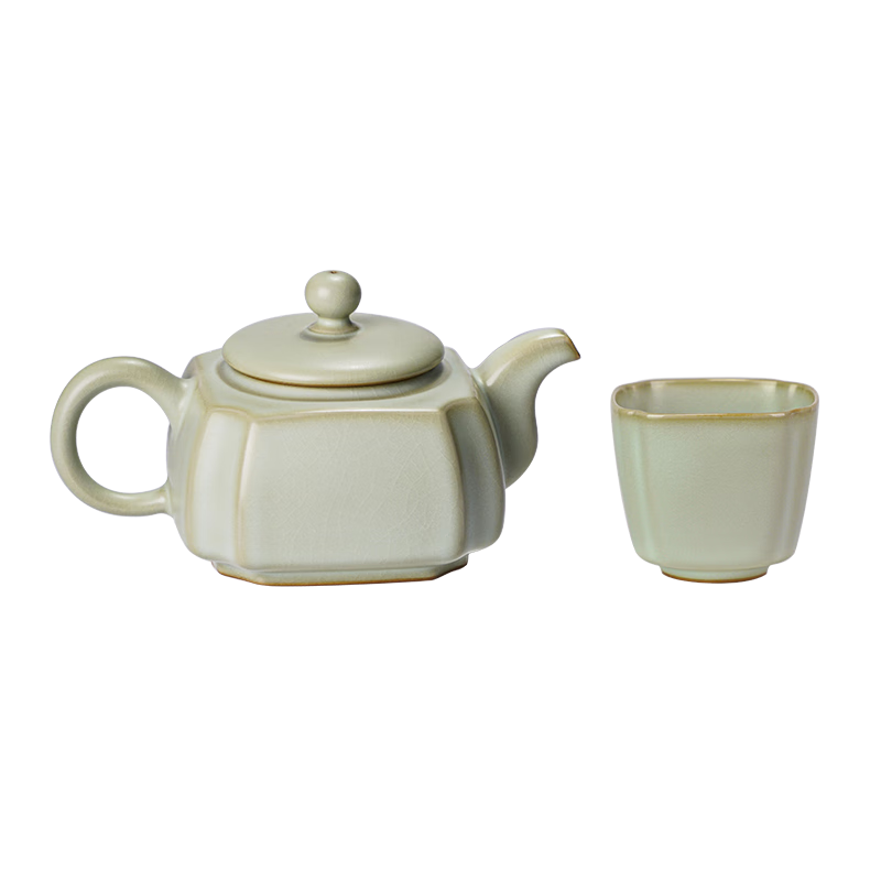 周澤堂 景德鎮(zhèn)汝窯高端功夫茶具 陶瓷泡茶杯茶壺蓋碗禮盒整套裝高檔送禮 四方組合 2件