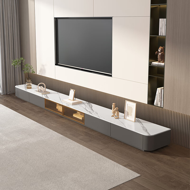 帝帆落地电视柜现代简约客厅轻奢岩板电视机柜小户型实木地柜 3.