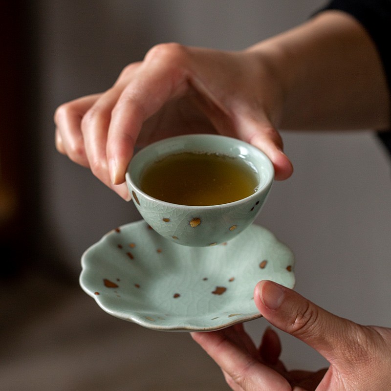 京峰阁 功夫茶具套装 汝窑拍金傲然茶壶茶杯可开片高档轻奢家用送礼盒装 拍金傲然茶壶套装 6人饮 17件