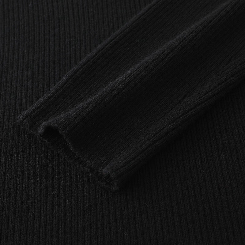 恒源祥弹力修身羊毛衫女冬季新款拉链翻领套头毛衣休闲纯色内搭针织衫女 黑色 XL /175/96A