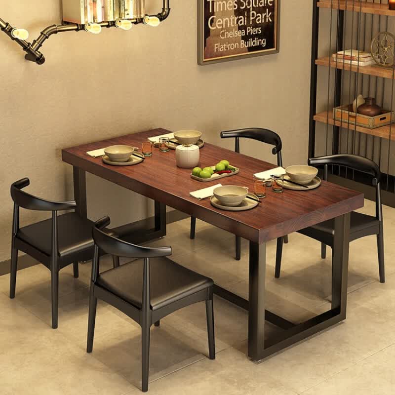 卿馨美式工业风实木餐桌椅组合家用饭桌快餐店餐馆食堂火锅店桌椅批发