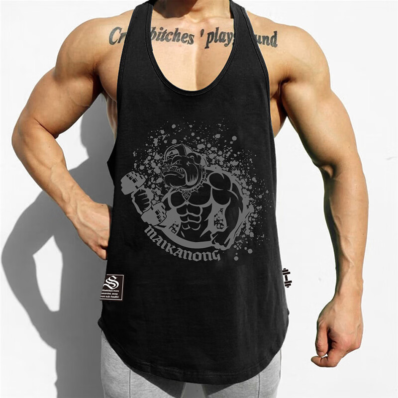 男士跑步训练弹力速干衣无袖t恤 腹肌黑色 m【建议100-120斤】