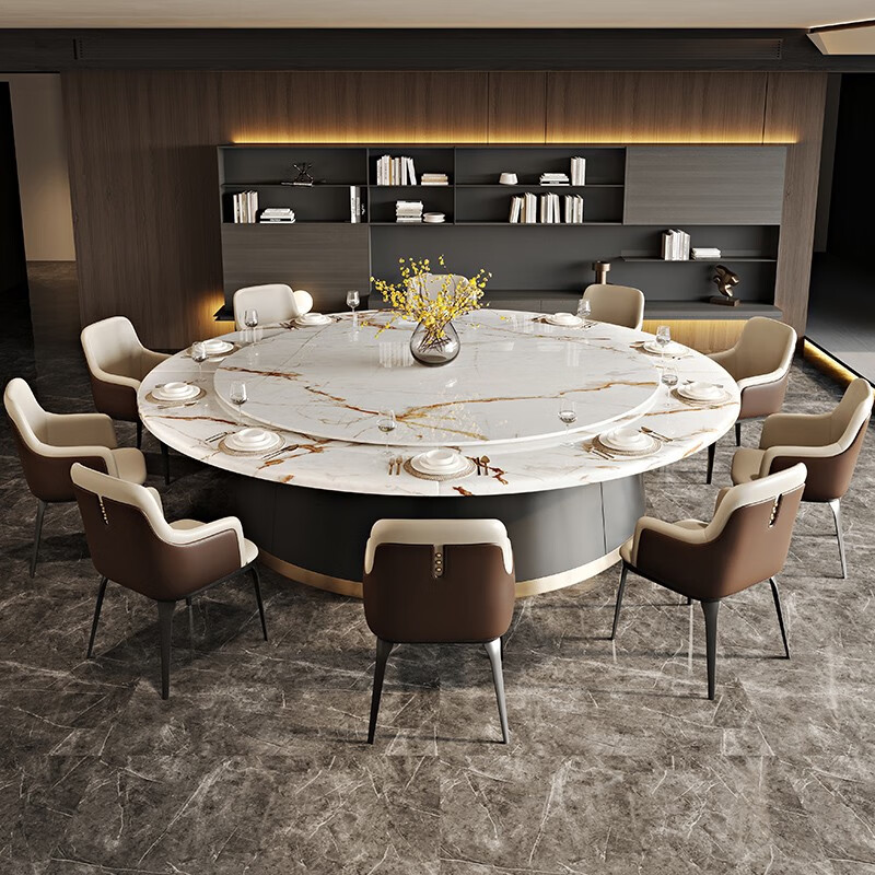 郑顺大理石酒店电动大圆桌酒店别墅会所餐厅包厢轻奢16人25人电动餐桌