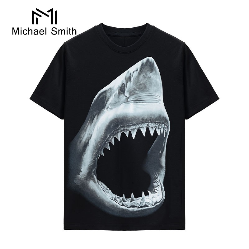 michael smitht恤男女大白鲨宽松短袖新款情侣经典半袖mk1102 黑色白