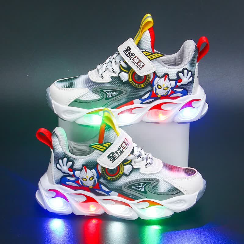 奥特曼男童运动鞋子春夏季透气皮网面奥特带灯曼中小儿童男孩老爹休闲