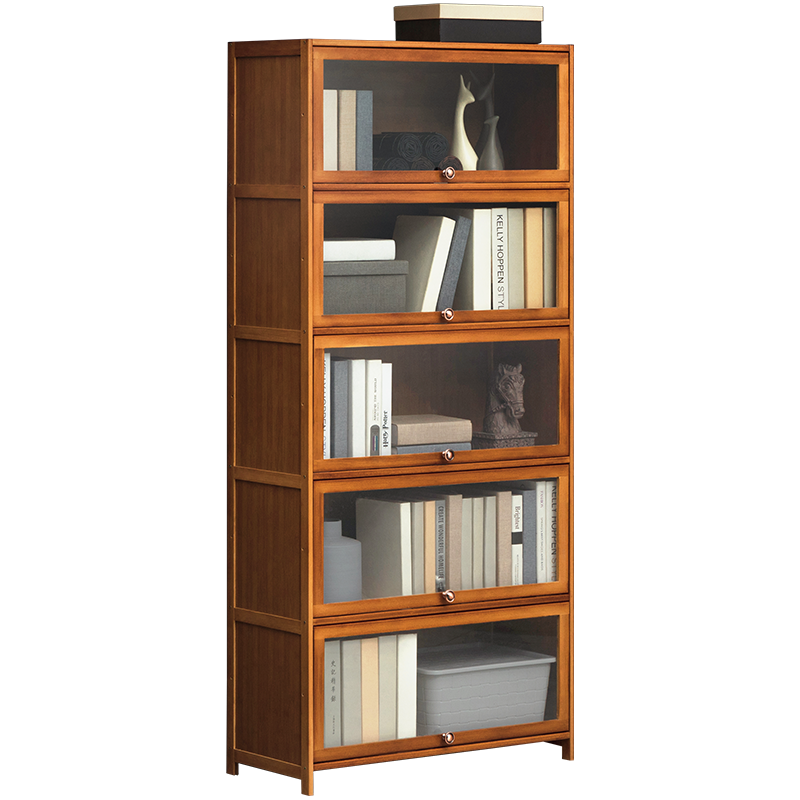 淘之良品简易落地多层加厚翻门书架客厅组合置物架简约办公书房楠竹储物柜子现代桌面小书柜阅读架学生图书馆 【透明翻门】五层80长(加深宽度32cm)