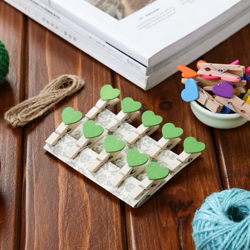 久聚和彩色爱心小夹子相册拍立得明信片麻绳组合幼儿园照片墙心形木