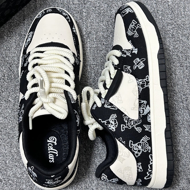 Tcellars男鞋秋冬新款板鞋男涂鸦撞色设计低帮厚底情侣女鞋运动休闲鞋子男 夜空黑 41