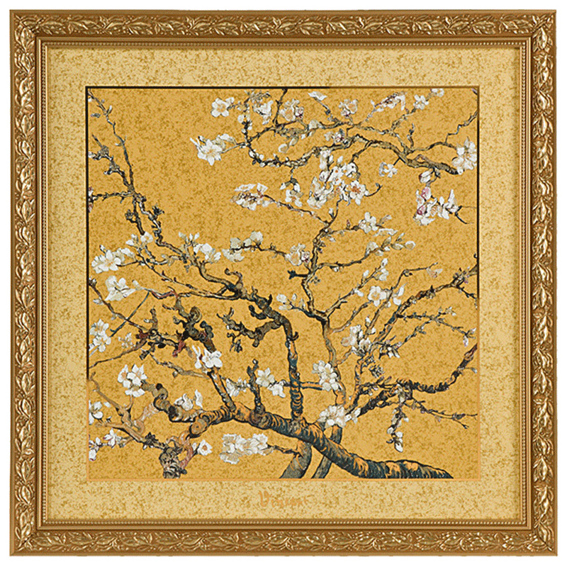 进口梵高限量欧式陶瓷装饰画挂件艺术品家居装饰瓷板画 金杏花陶瓷画