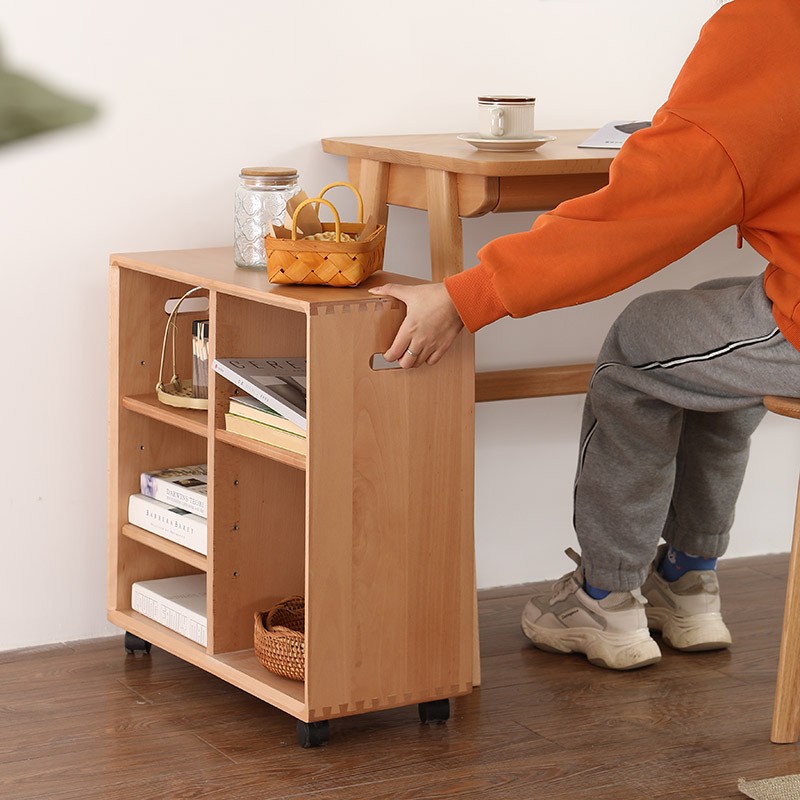 素杉实木可移动书架格子架桌下办公柜置物架北欧收纳架置物柜  原木色移动格格柜