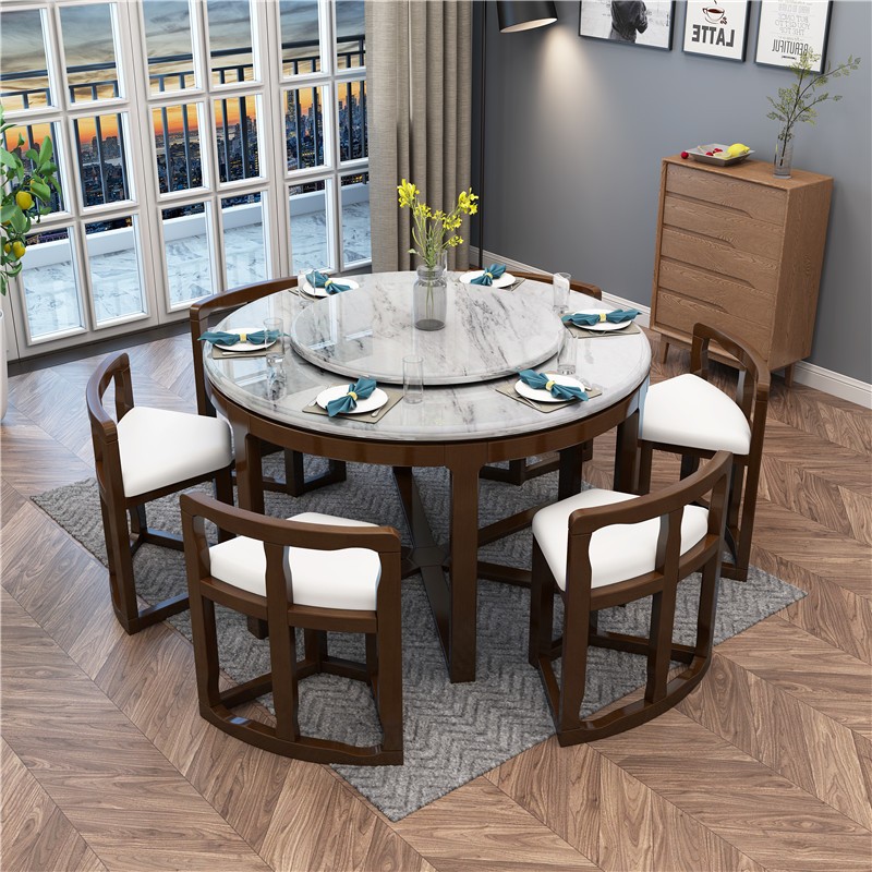 冬巢 冬巢大理石餐桌椅组合实木隐藏式吃饭桌圆形餐桌子 1.
