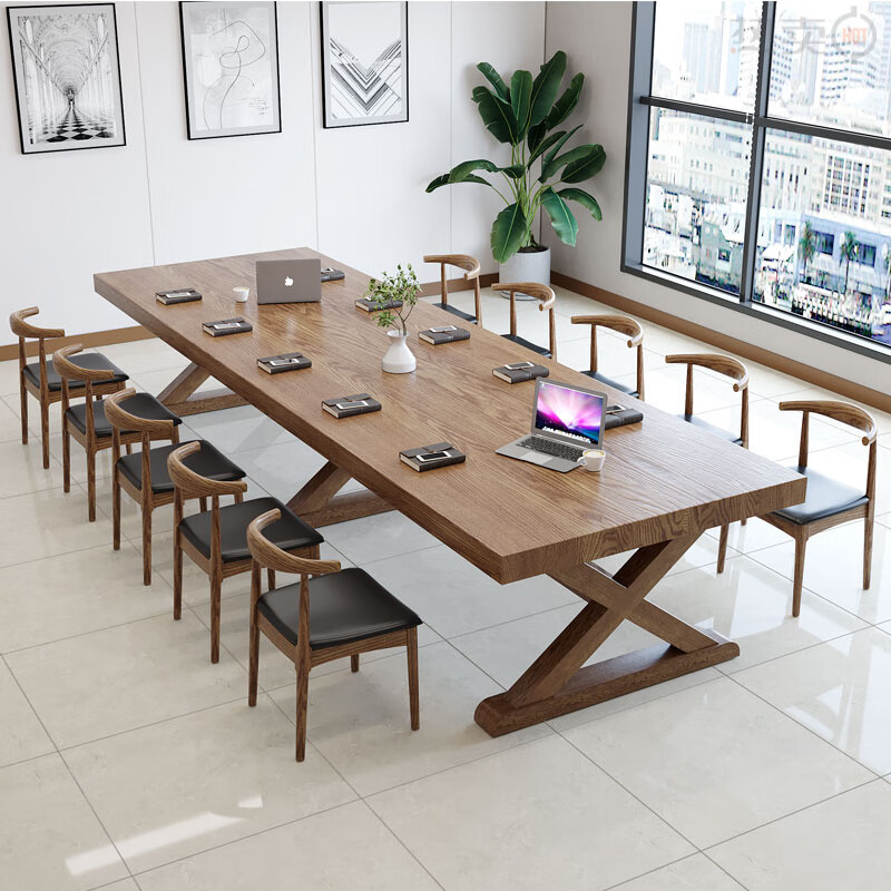 实木会议桌长桌现代简约工业风办公培训桌新中式条形大型简 160*70*75