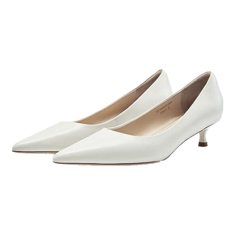 NINE WEST/玖熙羊皮革尖頭單鞋女淺口高跟鞋 NF469003KK 奶白35