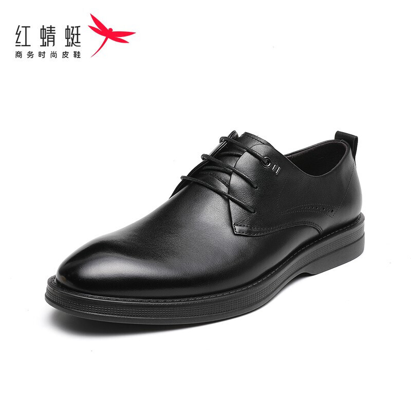 红蜻蜓（REDDRAGONFLY）男皮鞋商务正装男皮鞋时尚简约皮鞋 WTA110451 黑色 42