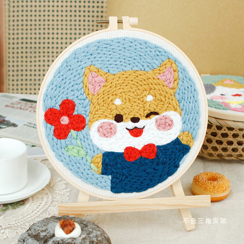 戳戳绣手工diy材料包小学生初学者自制可爱卡通图案毛线画装饰画 柴犬