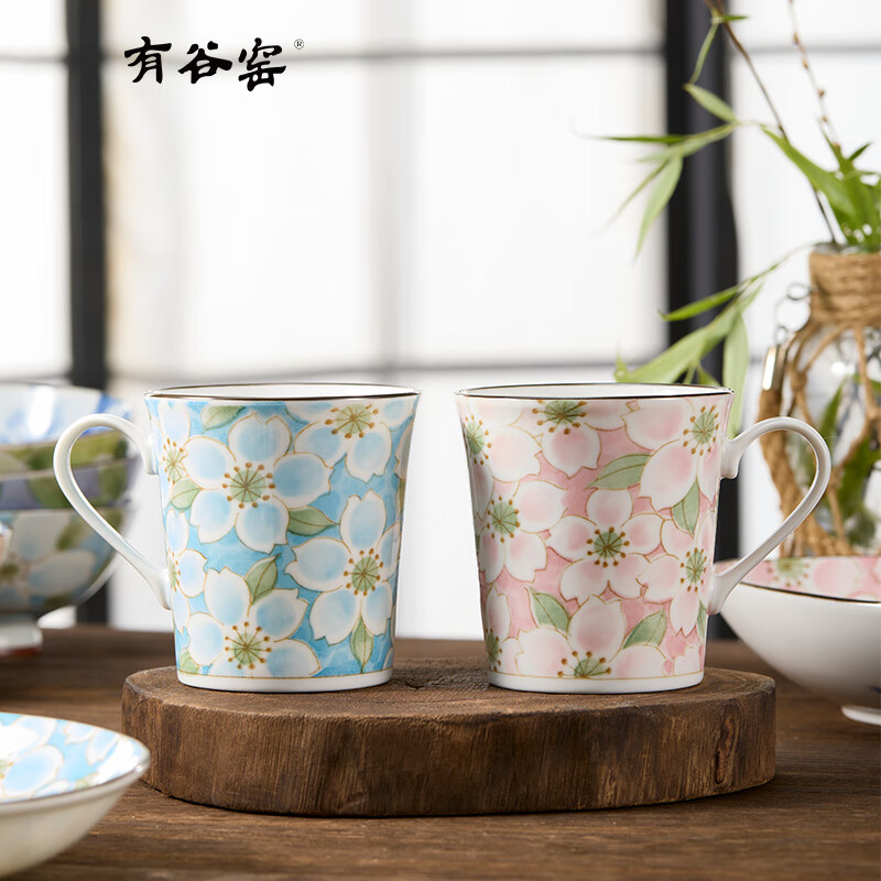 有谷窑双印椿燕麦杯早餐杯马克杯水杯陶瓷杯情侣款马克杯套装办公室水杯 双印椿情侣红绿对杯