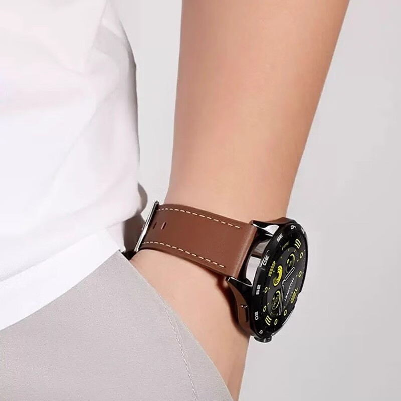 华为GT6/GT5系列原装款真皮手表带watch4/GT4/3牛皮表链男士皮带 原装通用黑色+银扣 watch4pro/3pro【22mm】