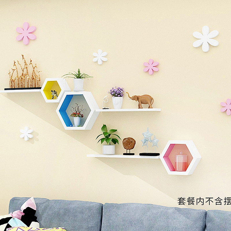 【钢琴烤漆 现货速发】墙上电视背景墙置物架客厅壁挂柜装饰墙面木质造型架木格子 简易 X331-套餐1