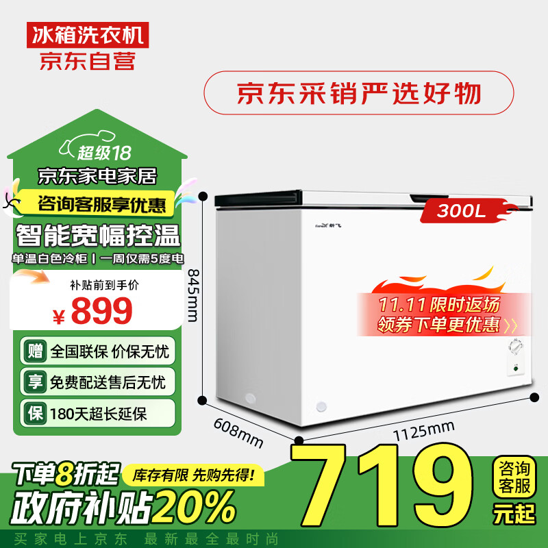 新飞（Frestec） 300升 商用单温冰柜 顶开门 单箱变温冰箱 冷藏冷冻冷柜 BC/BD-300KHAT
