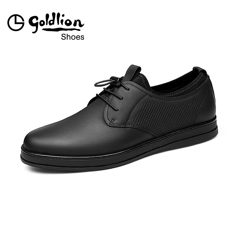 金利来（goldlion）凉鞋男时尚舒适商务休闲鞋柔软耐磨冲孔皮鞋508730761ATB -黑色-42码