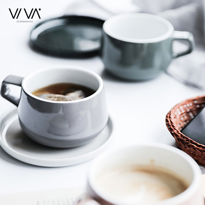 VIVA scandinavia咖啡杯耐高温陶瓷马克杯欧式简约家用拉花杯咖啡杯碟套装250ml 米黄色【杯+碟】【v79741】