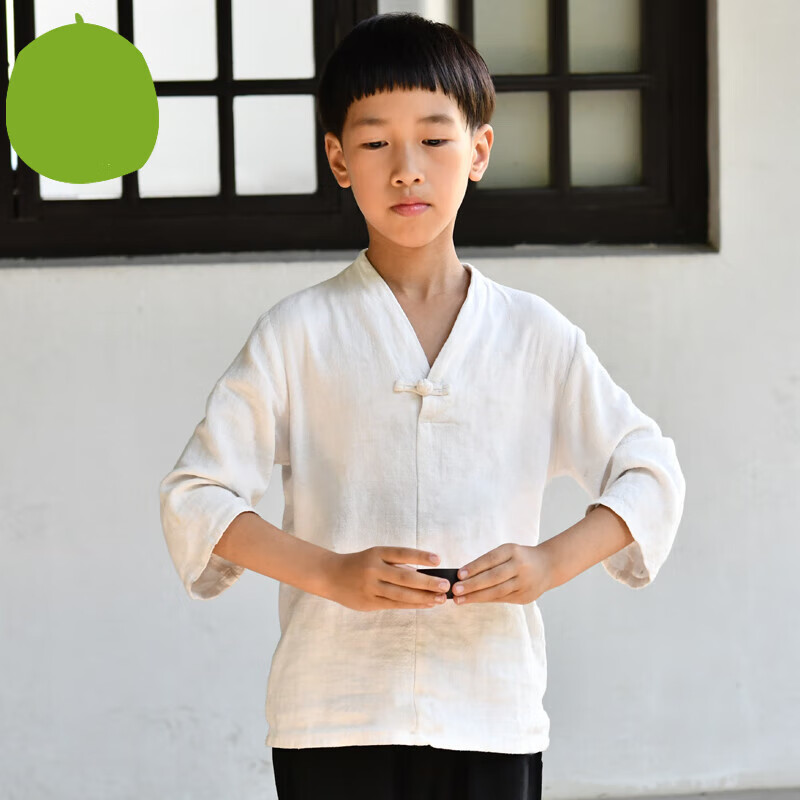 正咖夏天禅服佛系女棉麻打坐服柚儿唐装汉服中国风女大童小孩 白色