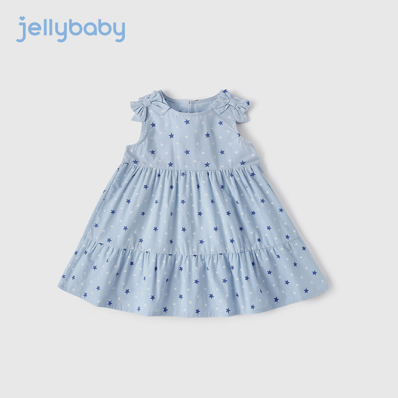 JELLYBABY儿童裙子夏装宝宝时髦无袖背心裙蓝色女童连衣裙夏 蓝色 120cm