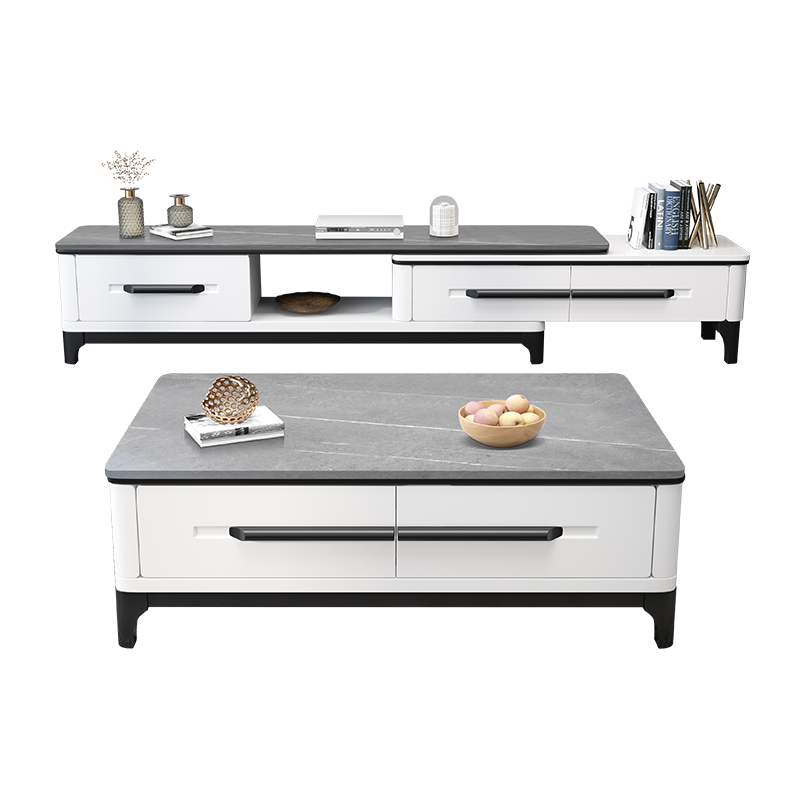 优卡吉 岩板茶几电视柜组合意大利工艺现代简约大小户型客厅家具J系列阿玛尼灰 1.3米茶几+2.2~3.4米电视柜