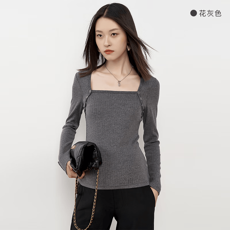 Sellynear孕妇装秋季新款通勤简约针织打底衫显瘦可哺乳上衣舒适孕妈装 花灰色 S