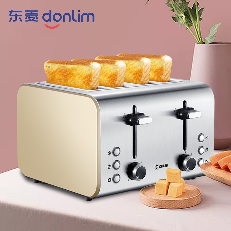 东菱（Donlim）不锈钢烤面包机 多士炉4片 家用吐司机 