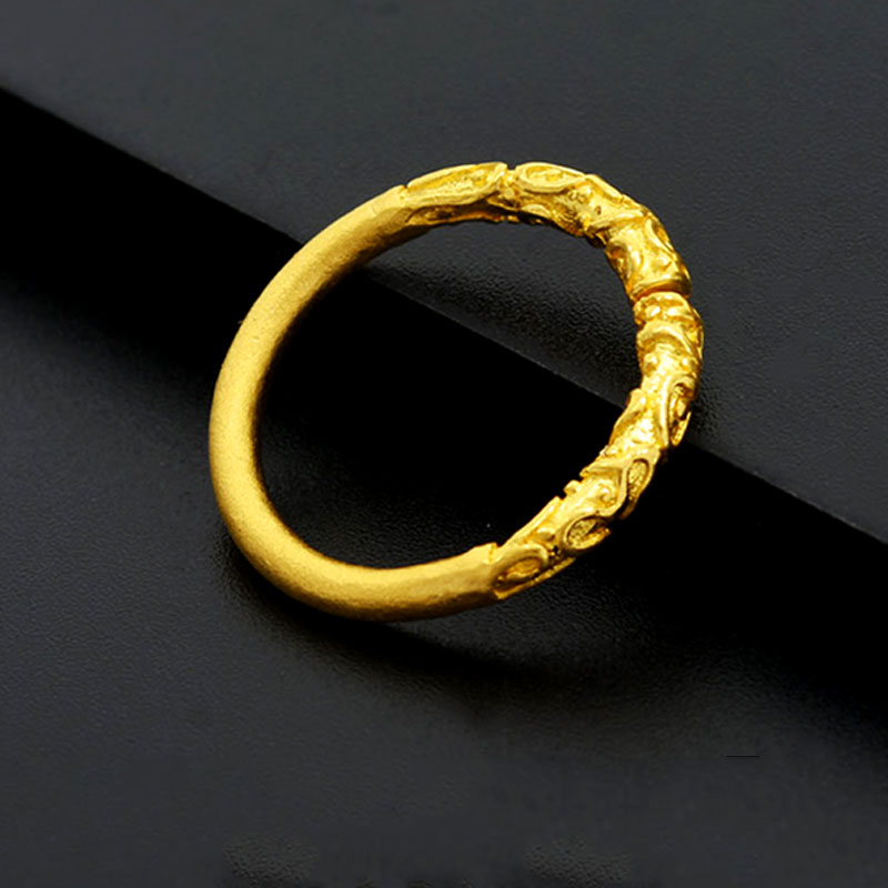 匠蕴黄金戒指男女999足金古法实心对戒开口可调节情侣金箍棒活口尾戒