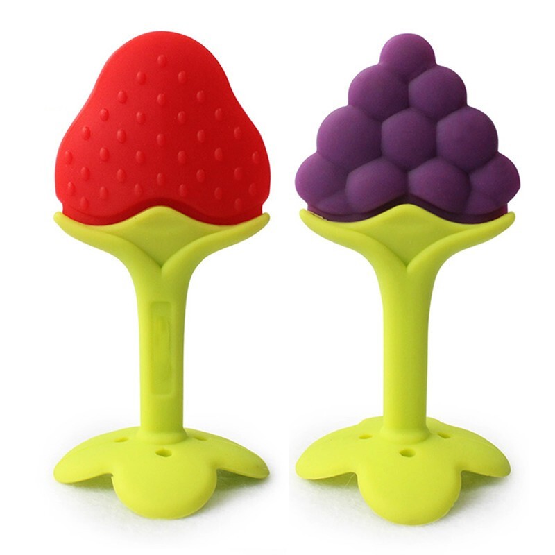 新妙（Xinmiao）安抚牙胶婴儿牙胶宝宝磨牙棒防吃手硅胶玩具套装 草莓+葡萄