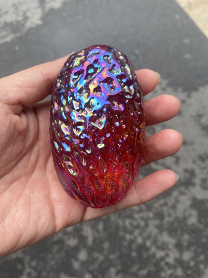 仙来阁沙漠彩色玻璃陨石奇石摆件观赏石原石手把件 红色