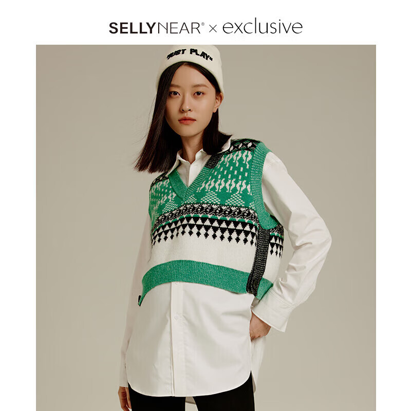 Sellynear孕妇装秋冬新款针织背心马甲民族风图腾打底衫宽松孕妈装外穿舒适 森绿色毛织背心 S